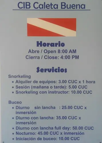 Costs for snorkeling and diving at Caleta Buena
