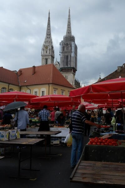 Dolac market with the Cathedral behind it, Zagreb