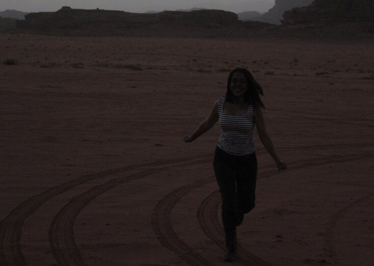 Happy in Wadi Rum, Jordan Happy in Wadi Rum, Jordan