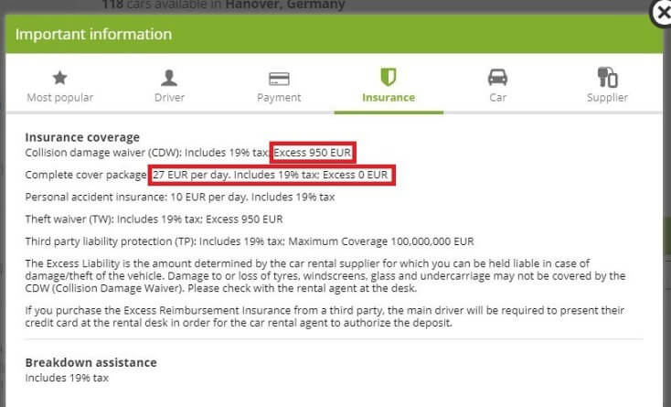 Insurance Basic car rent